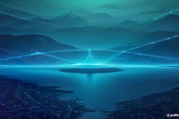 A conceptual visual representation of a smart contract on a blockchain network.